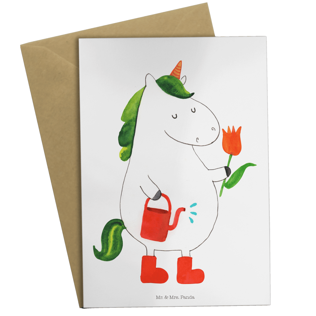 Grußkarte Einhorn Gärtner Klappkarte, Einladungskarte, Glückwunschkarte, Hochzeitskarte, Geburtstagskarte, Karte, Einhorn, Einhörner, Einhorn Deko, Pegasus, Unicorn, Luftballon, Gießkanne, Giesskanne, Lebenslust, Freude, Blume, Freundin, Garten, Stiefel