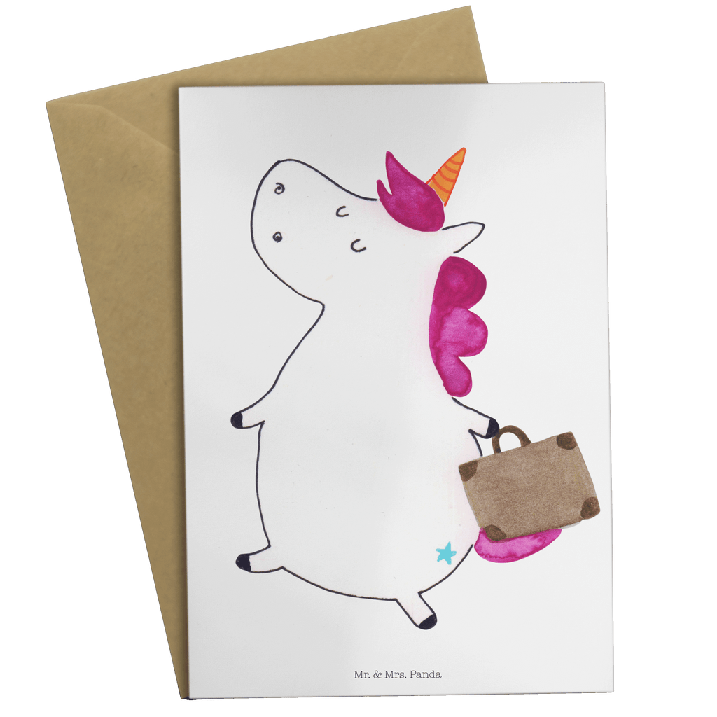 Grußkarte Einhorn Koffer Klappkarte, Einladungskarte, Glückwunschkarte, Hochzeitskarte, Geburtstagskarte, Karte, Einhorn, Einhörner, Einhorn Deko, Pegasus, Unicorn, unicorn, Koffer, Verreisen, Reise, Gepäck, Abenteuer, Erwachsen, Kind, albern, Spaß, lustig, witzig