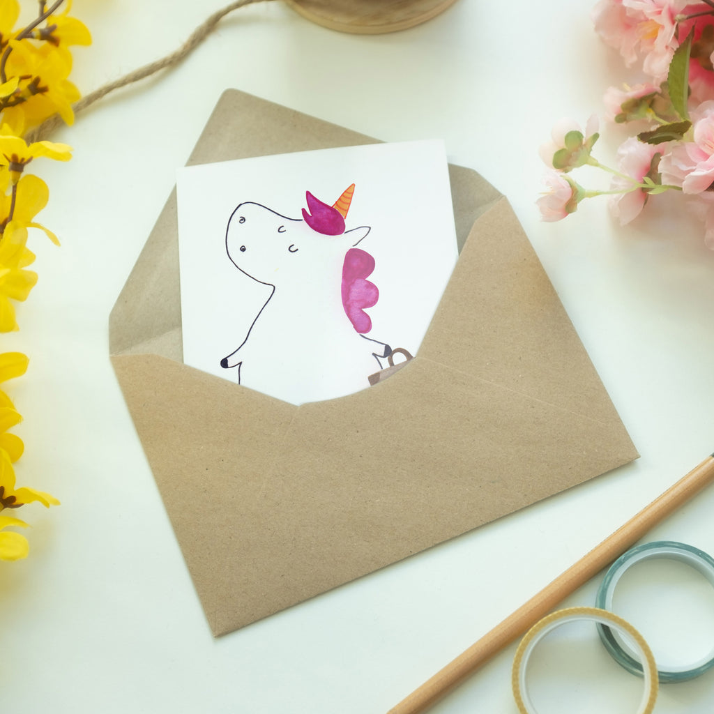 Grußkarte Einhorn Koffer Klappkarte, Einladungskarte, Glückwunschkarte, Hochzeitskarte, Geburtstagskarte, Karte, Einhorn, Einhörner, Einhorn Deko, Pegasus, Unicorn, unicorn, Koffer, Verreisen, Reise, Gepäck, Abenteuer, Erwachsen, Kind, albern, Spaß, lustig, witzig