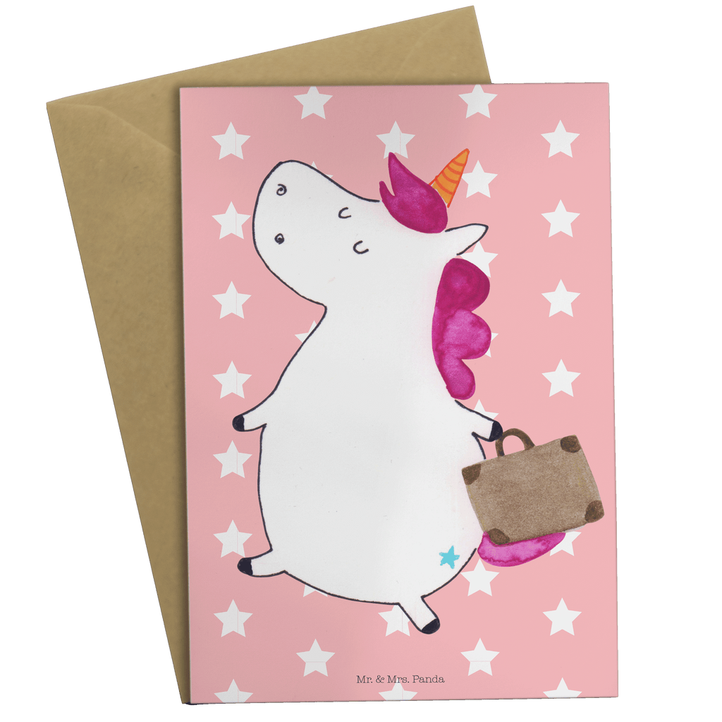 Grußkarte Einhorn Koffer Klappkarte, Einladungskarte, Glückwunschkarte, Hochzeitskarte, Geburtstagskarte, Karte, Einhorn, Einhörner, Einhorn Deko, Pegasus, Unicorn, unicorn, Koffer, Verreisen, Reise, Gepäck, Abenteuer, Erwachsen, Kind, albern, Spaß, lustig, witzig