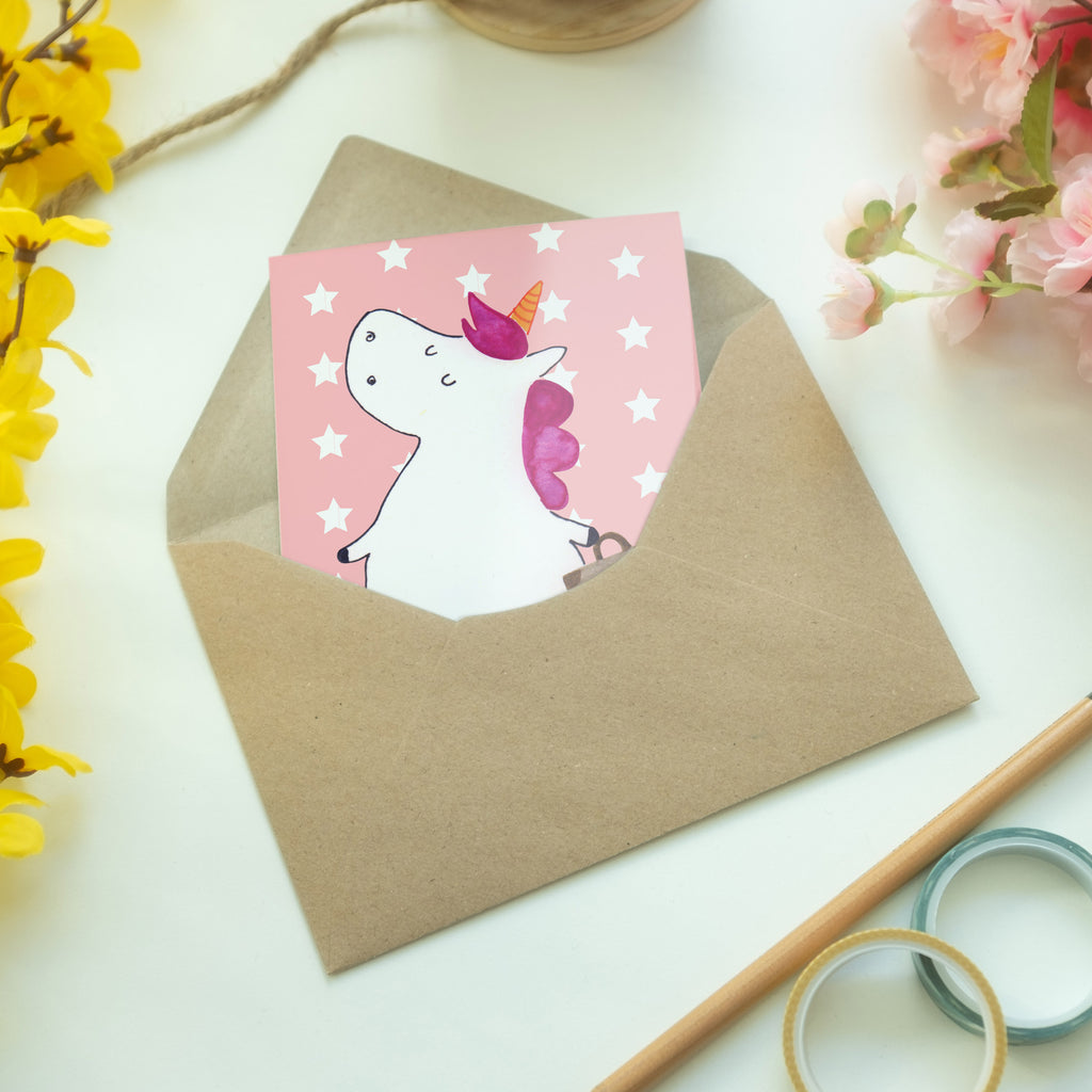 Grußkarte Einhorn Koffer Klappkarte, Einladungskarte, Glückwunschkarte, Hochzeitskarte, Geburtstagskarte, Karte, Einhorn, Einhörner, Einhorn Deko, Pegasus, Unicorn, unicorn, Koffer, Verreisen, Reise, Gepäck, Abenteuer, Erwachsen, Kind, albern, Spaß, lustig, witzig