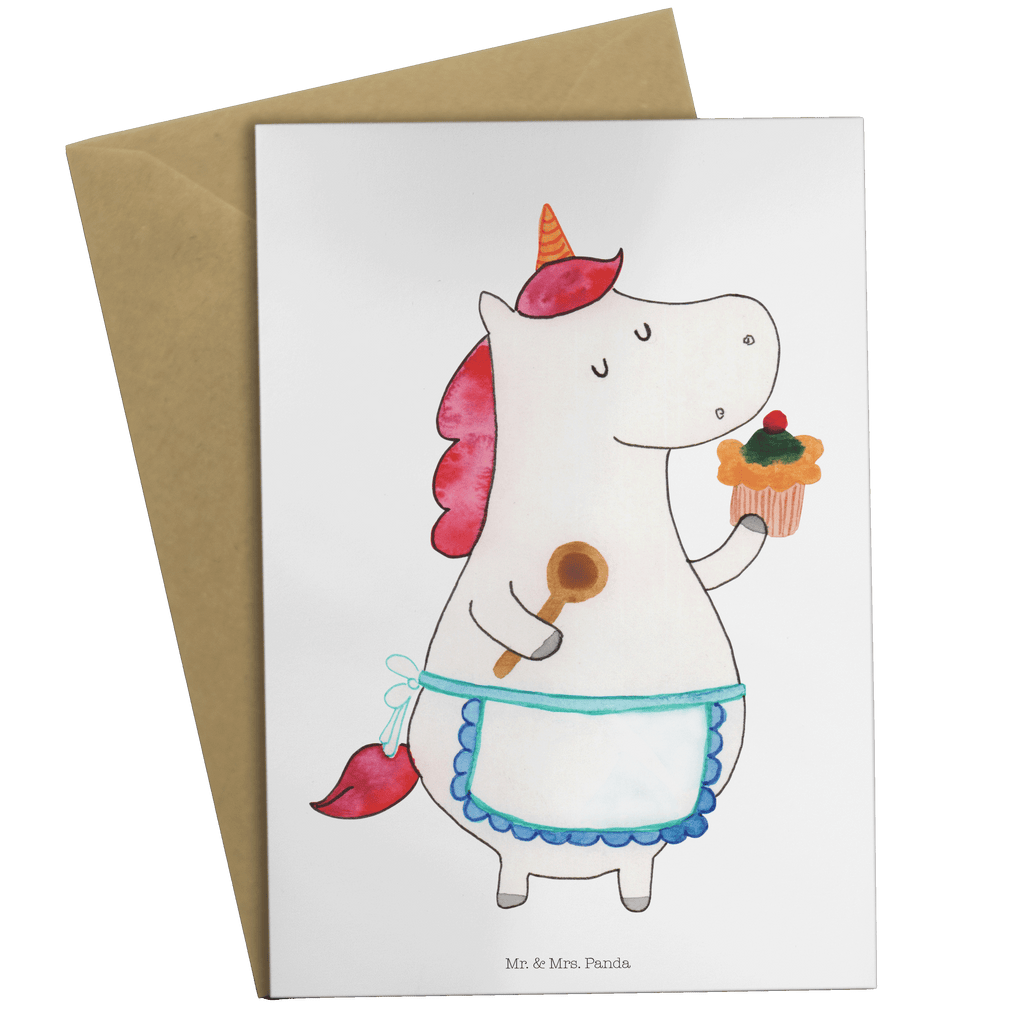 Grußkarte Einhorn Küchenfee Klappkarte, Einladungskarte, Glückwunschkarte, Hochzeitskarte, Geburtstagskarte, Karte, Einhorn, Einhörner, Einhorn Deko, Pegasus, Unicorn, backen, Muffin, Motivation, Träumer, träumen, Bäckerin, Hobbykoch, Koch, Torte, Kuchen