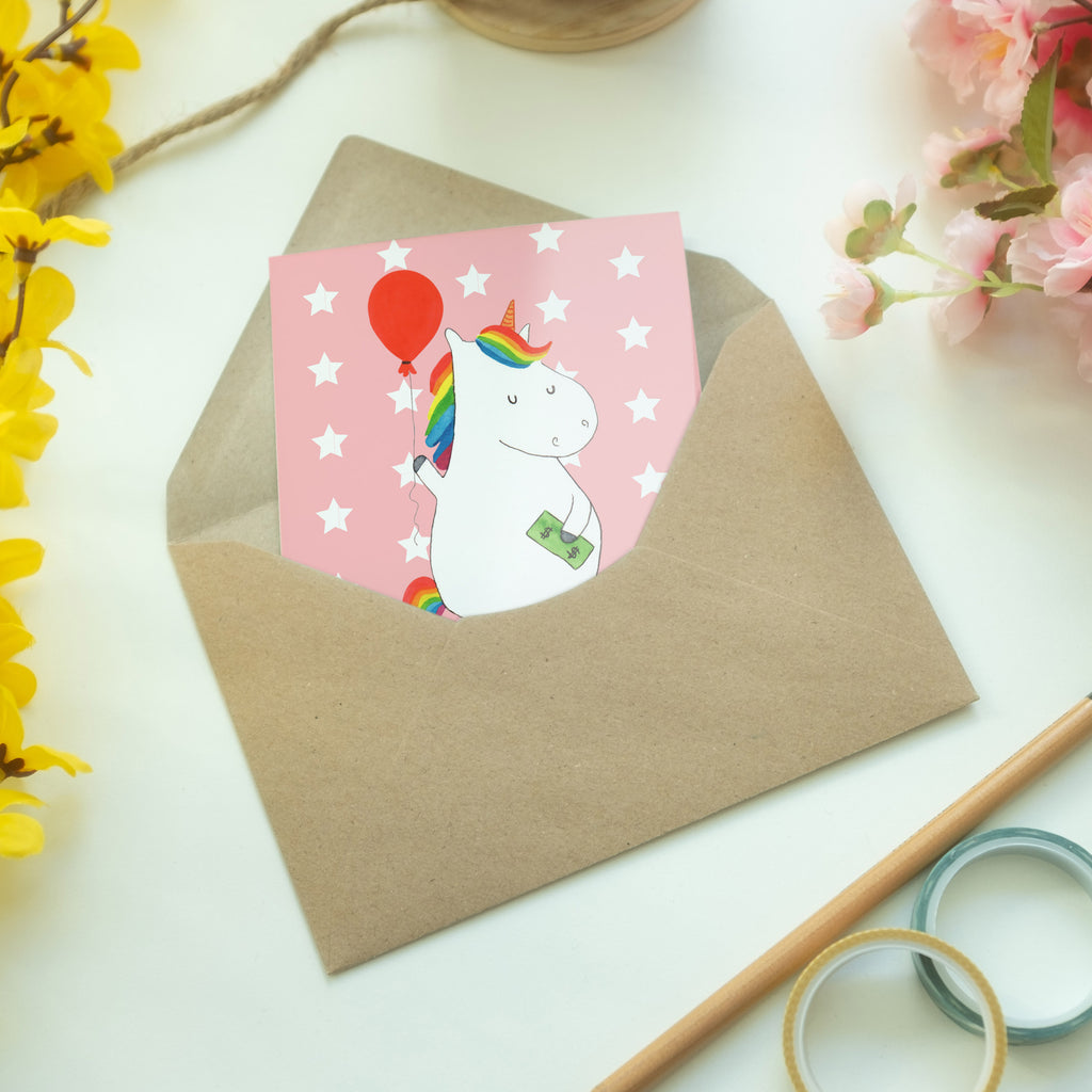 Grußkarte Einhorn Luftballon Klappkarte, Einladungskarte, Glückwunschkarte, Hochzeitskarte, Geburtstagskarte, Karte, Einhorn, Einhörner, Einhorn Deko, Pegasus, Unicorn, Luftballon, Geld, Lebenslust, Freude, Geschenk, Freundin