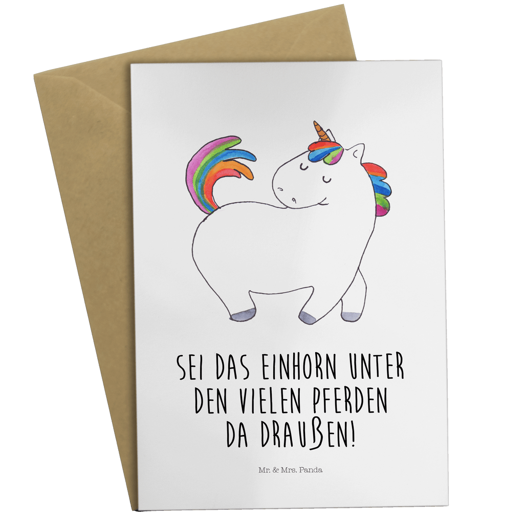 Grußkarte Einhorn stolzierend Klappkarte, Einladungskarte, Glückwunschkarte, Hochzeitskarte, Geburtstagskarte, Karte, Einhorn, Einhörner, Einhorn Deko, Pegasus, Unicorn, stolz, anders, bunt, Pferd, Reiter, Reiten, Freundin, Geschenk