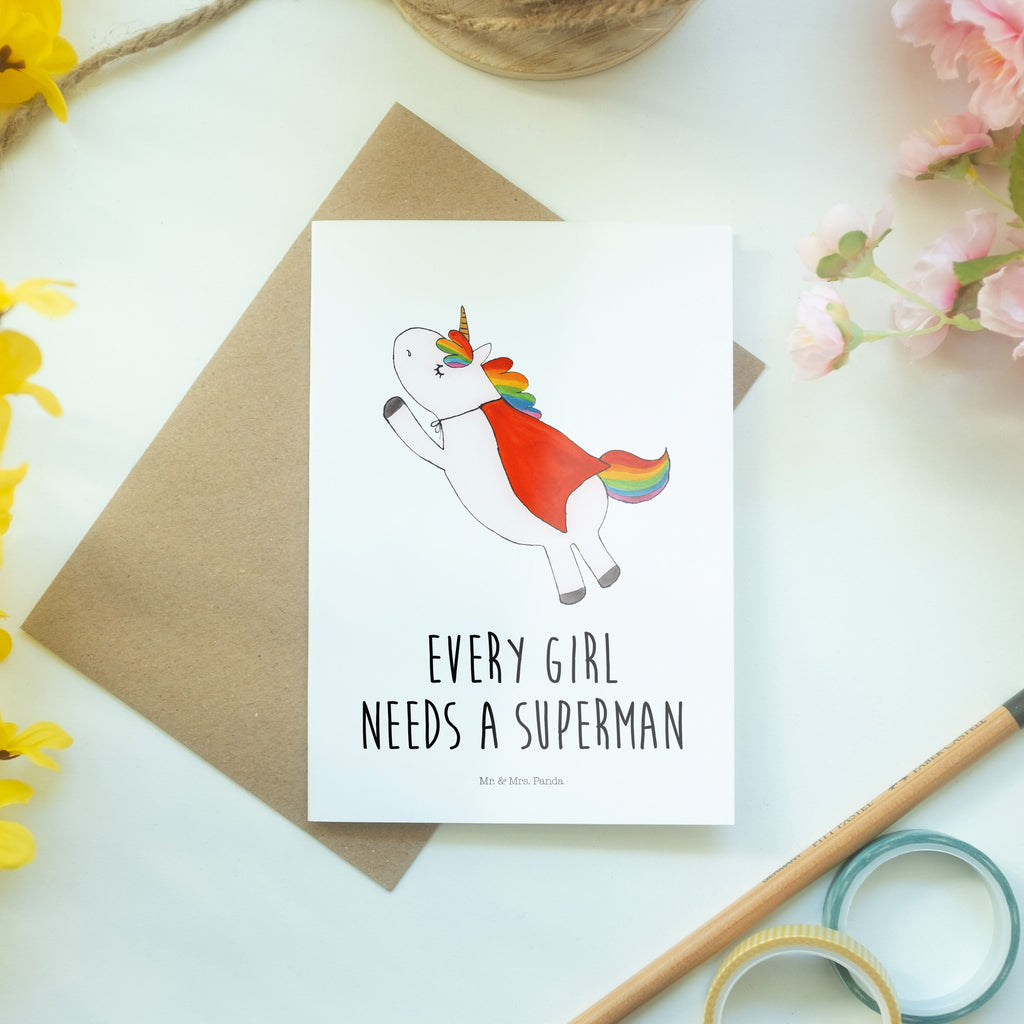 Grußkarte Einhorn Super Klappkarte, Einladungskarte, Glückwunschkarte, Hochzeitskarte, Geburtstagskarte, Karte, Einhorn, Einhörner, Einhorn Deko, Pegasus, Unicorn, Traummann, Superheld, Held, Freundin, Geschenk, Girl, Mädchen