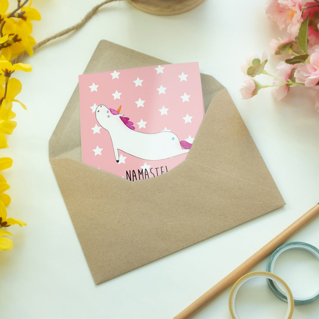 Grußkarte Einhorn Yoga Klappkarte, Einladungskarte, Glückwunschkarte, Hochzeitskarte, Geburtstagskarte, Karte, Einhorn, Einhörner, Einhorn Deko, Pegasus, Unicorn, Yoga, Namaste, Achtsamkeit, Entspannung, Joga, Yogamatte, Sport, lustig, witzig, süß