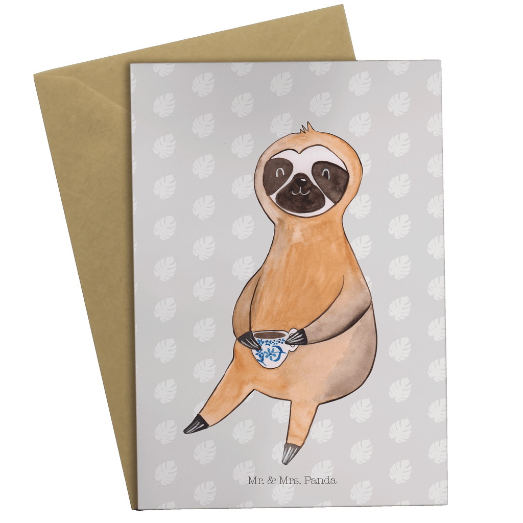 Grußkarte Faultier Kaffee Klappkarte, Einladungskarte, Glückwunschkarte, Hochzeitskarte, Geburtstagskarte, Karte, Faultier, Faultier Geschenk, Faultier Deko, Faultiere, faul, Lieblingstier, Kaffee, erster Kaffee, Morgenmuffel, Frühaufsteher, Kaffeetasse, Genießer, Coffee, Kaffeegetränk