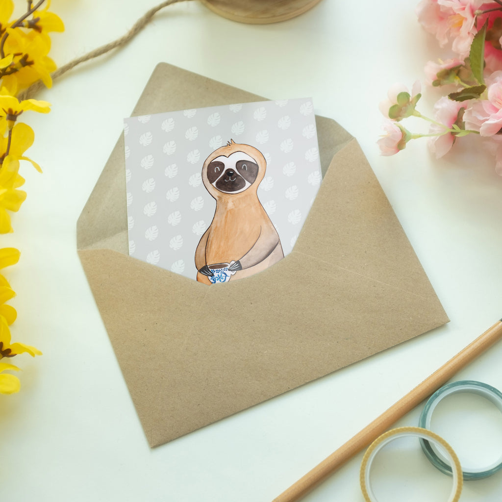 Grußkarte Faultier Kaffee Klappkarte, Einladungskarte, Glückwunschkarte, Hochzeitskarte, Geburtstagskarte, Karte, Faultier, Faultier Geschenk, Faultier Deko, Faultiere, faul, Lieblingstier, Kaffee, erster Kaffee, Morgenmuffel, Frühaufsteher, Kaffeetasse, Genießer, Coffee, Kaffeegetränk