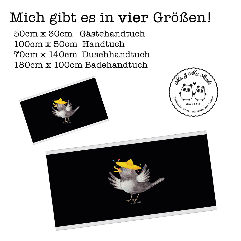50 x 100 Handtuch Rabe mit Sombrero Handtuch, Badehandtuch, Badezimmer, Handtücher, groß, Kinder, Baby, Tiermotive, Gute Laune, lustige Sprüche, Tiere, Rabe, Vogel, Vögel, Spruch positiv, fröhlich sein, glücklich sein, Glück Spruch, froh, Elster, Motivation