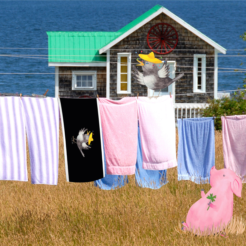 50 x 100 Handtuch Rabe mit Sombrero Handtuch, Badehandtuch, Badezimmer, Handtücher, groß, Kinder, Baby, Tiermotive, Gute Laune, lustige Sprüche, Tiere, Rabe, Vogel, Vögel, Spruch positiv, fröhlich sein, glücklich sein, Glück Spruch, froh, Elster, Motivation