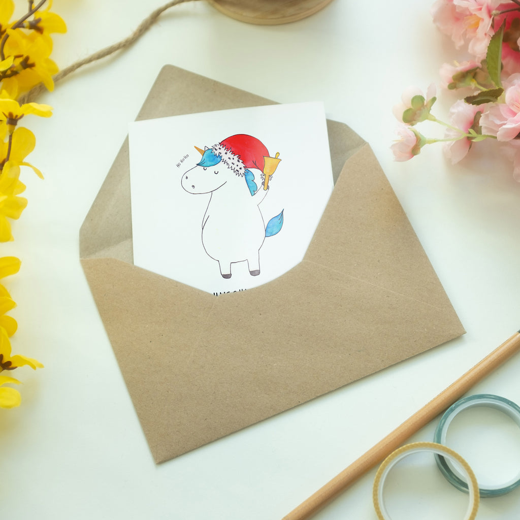 Grußkarte Einhorn Weihnachtsmann Klappkarte, Einladungskarte, Glückwunschkarte, Hochzeitskarte, Geburtstagskarte, Karte, Einhorn, Einhörner, Einhorn Deko, Pegasus, Unicorn, Gin, Schokolade, Schoki, Weihnachten, Weihnachtsmann, Nikolaus, Wunschzettel, Wunschliste, Feenstaub