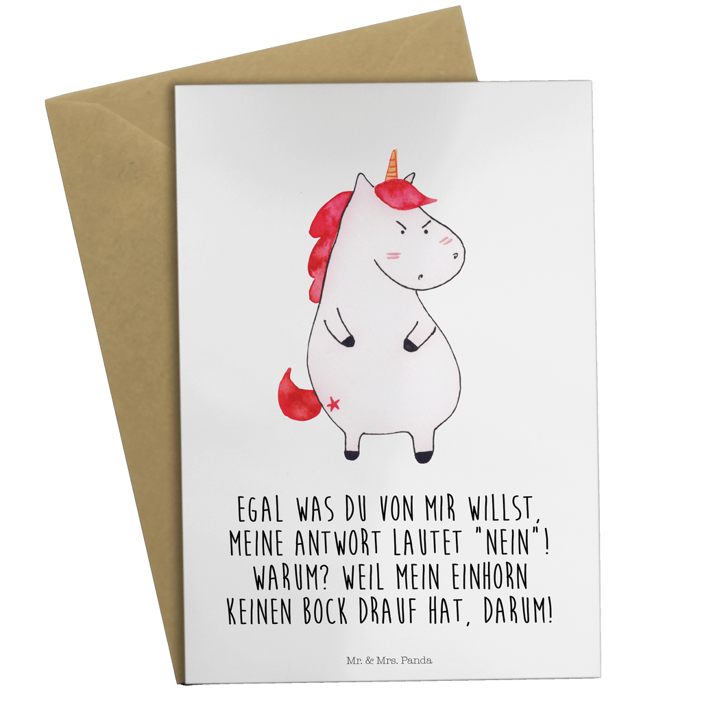 Grußkarte Einhorn wütend Klappkarte, Einladungskarte, Glückwunschkarte, Hochzeitskarte, Geburtstagskarte, Karte, Einhorn, Einhörner, Einhorn Deko, Pegasus, Unicorn, Realität, Ansage, lustlos, nein, Büro, Arbeit, wütend, dumme Fragen, lustig, Spaß, Geschenk