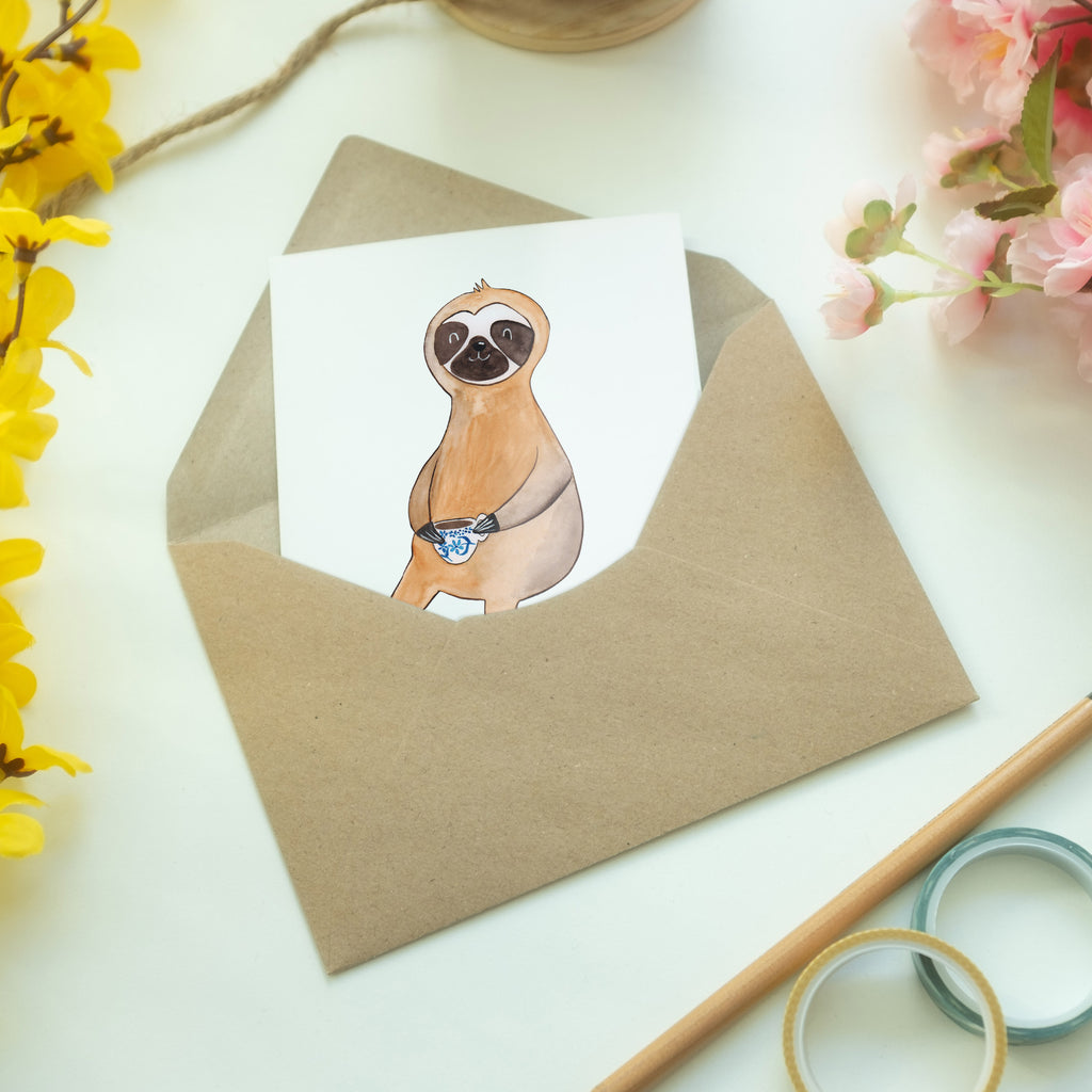 Grußkarte Faultier Kaffee Klappkarte, Einladungskarte, Glückwunschkarte, Hochzeitskarte, Geburtstagskarte, Karte, Faultier, Faultier Geschenk, Faultier Deko, Faultiere, faul, Lieblingstier, Kaffee, erster Kaffee, Morgenmuffel, Frühaufsteher, Kaffeetasse, Genießer, Coffee, Kaffeegetränk