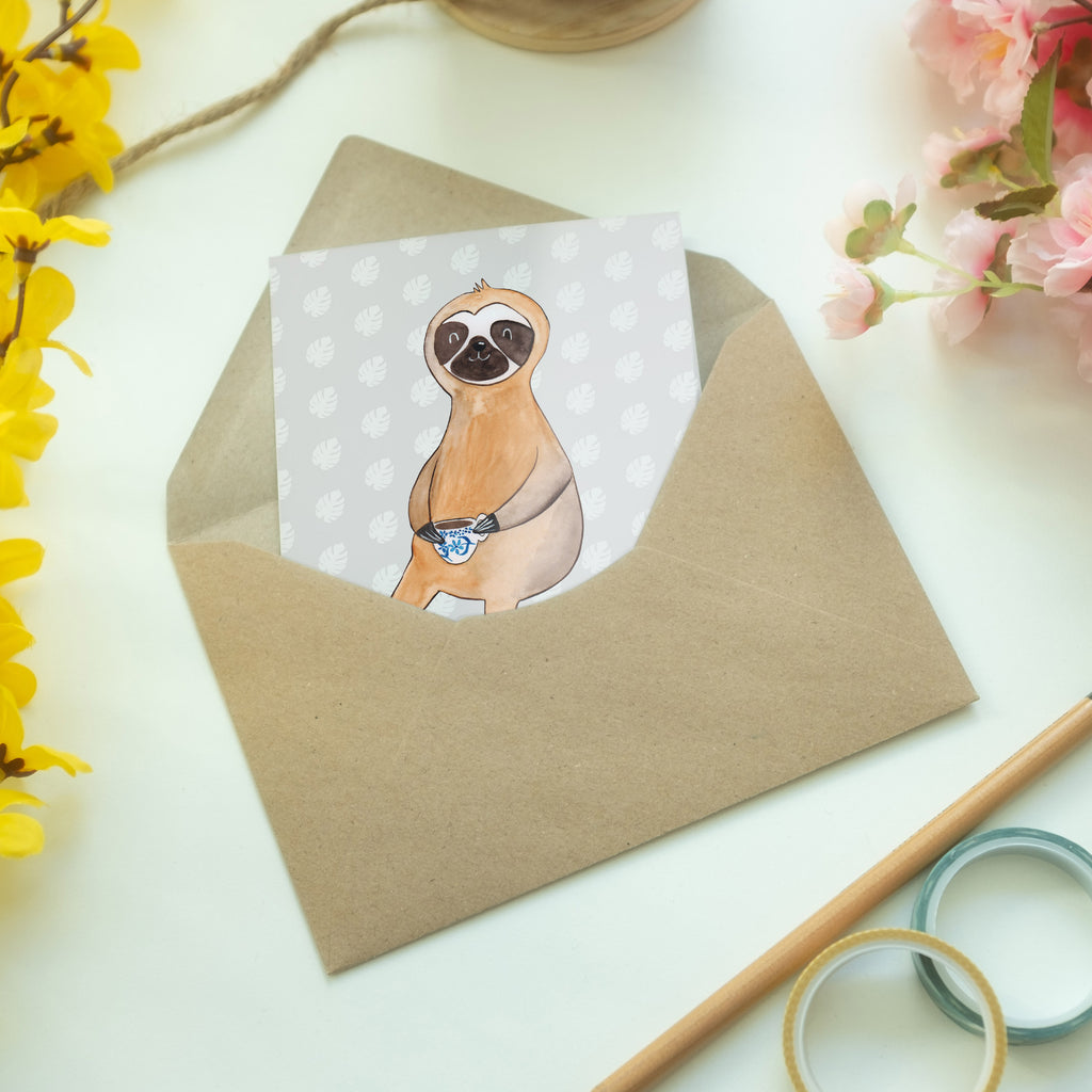 Grußkarte Faultier Kaffee Klappkarte, Einladungskarte, Glückwunschkarte, Hochzeitskarte, Geburtstagskarte, Karte, Faultier, Faultier Geschenk, Faultier Deko, Faultiere, faul, Lieblingstier, Kaffee, erster Kaffee, Morgenmuffel, Frühaufsteher, Kaffeetasse, Genießer, Coffee, Kaffeegetränk