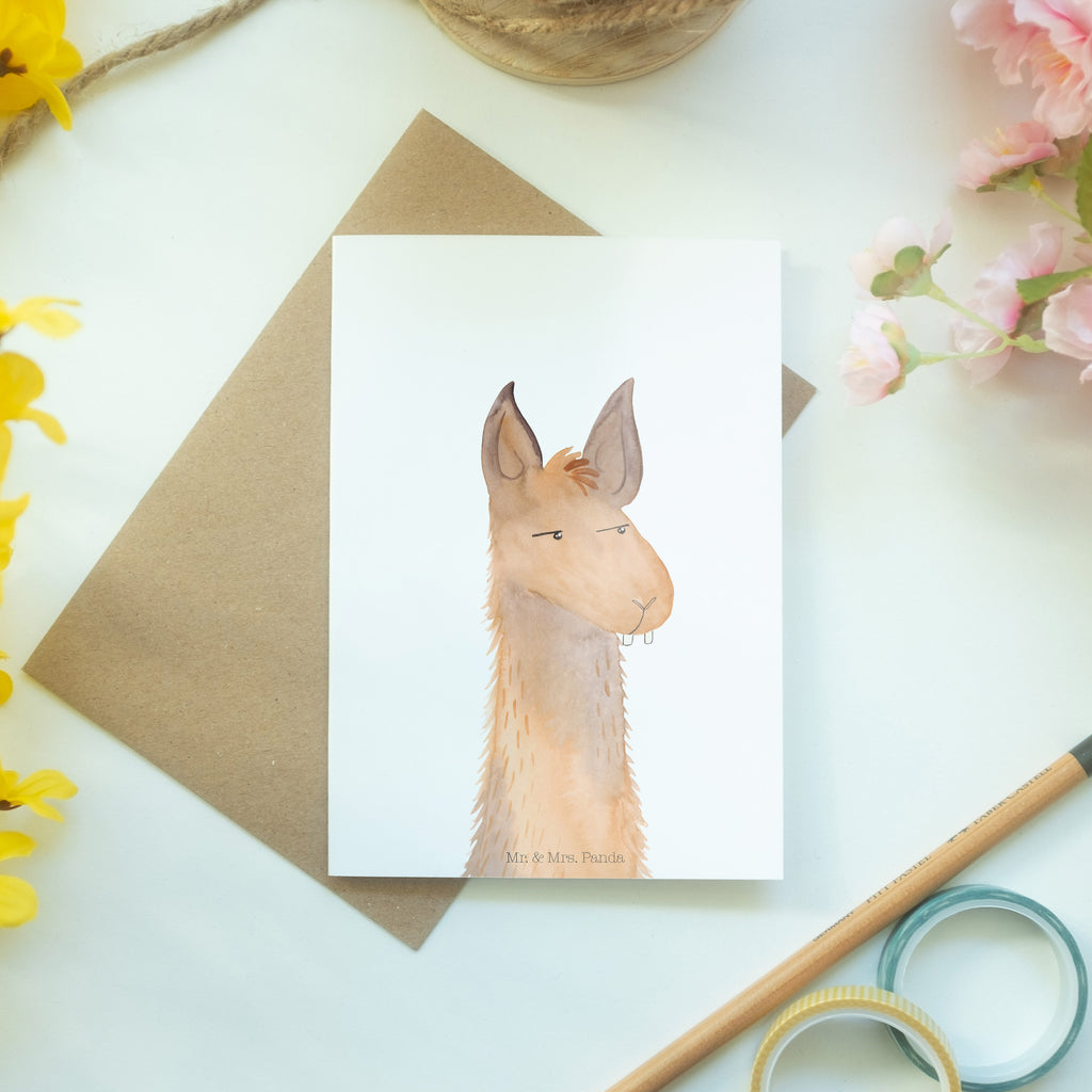 Grußkarte Lamakopf genervt Klappkarte, Einladungskarte, Glückwunschkarte, Hochzeitskarte, Geburtstagskarte, Karte, Lama, Alpaka, Lamas, Recht haben, genervt sein, Freundin, beste Freundin, Partnerin, Büro, Büroalltag, Chef, Chefin, Azubi