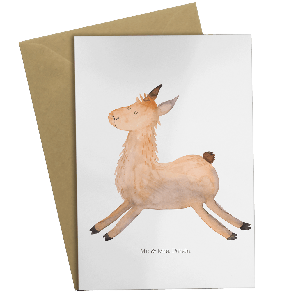 Grußkarte Lama springend Klappkarte, Einladungskarte, Glückwunschkarte, Hochzeitskarte, Geburtstagskarte, Karte, Lama, Alpaka, Lamas, Lieblingstag, Happy day, fröhlich, Glück, Freundin, Liebeskummer, Neustart, guten Morgen, Start, Prüfung, Abitur
