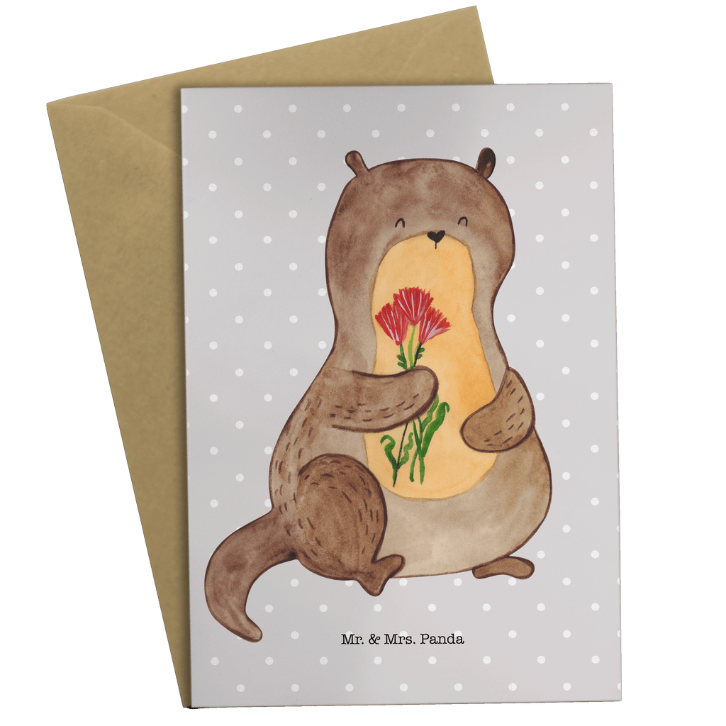 Grußkarte Otter Blumenstrauß Klappkarte, Einladungskarte, Glückwunschkarte, Hochzeitskarte, Geburtstagskarte, Karte, Otter, Fischotter, Seeotter, Otter Seeotter See Otter
