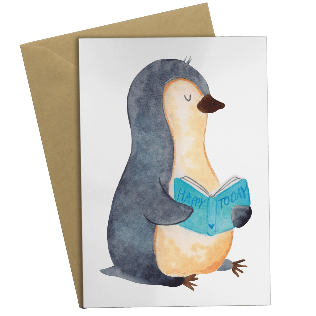 Grußkarte Pinguin Buch Klappkarte, Einladungskarte, Glückwunschkarte, Hochzeitskarte, Geburtstagskarte, Karte, Pinguin, Pinguine, Buch, Lesen, Bücherwurm, Nichtstun, Faulenzen, Ferien, Urlaub, Freizeit