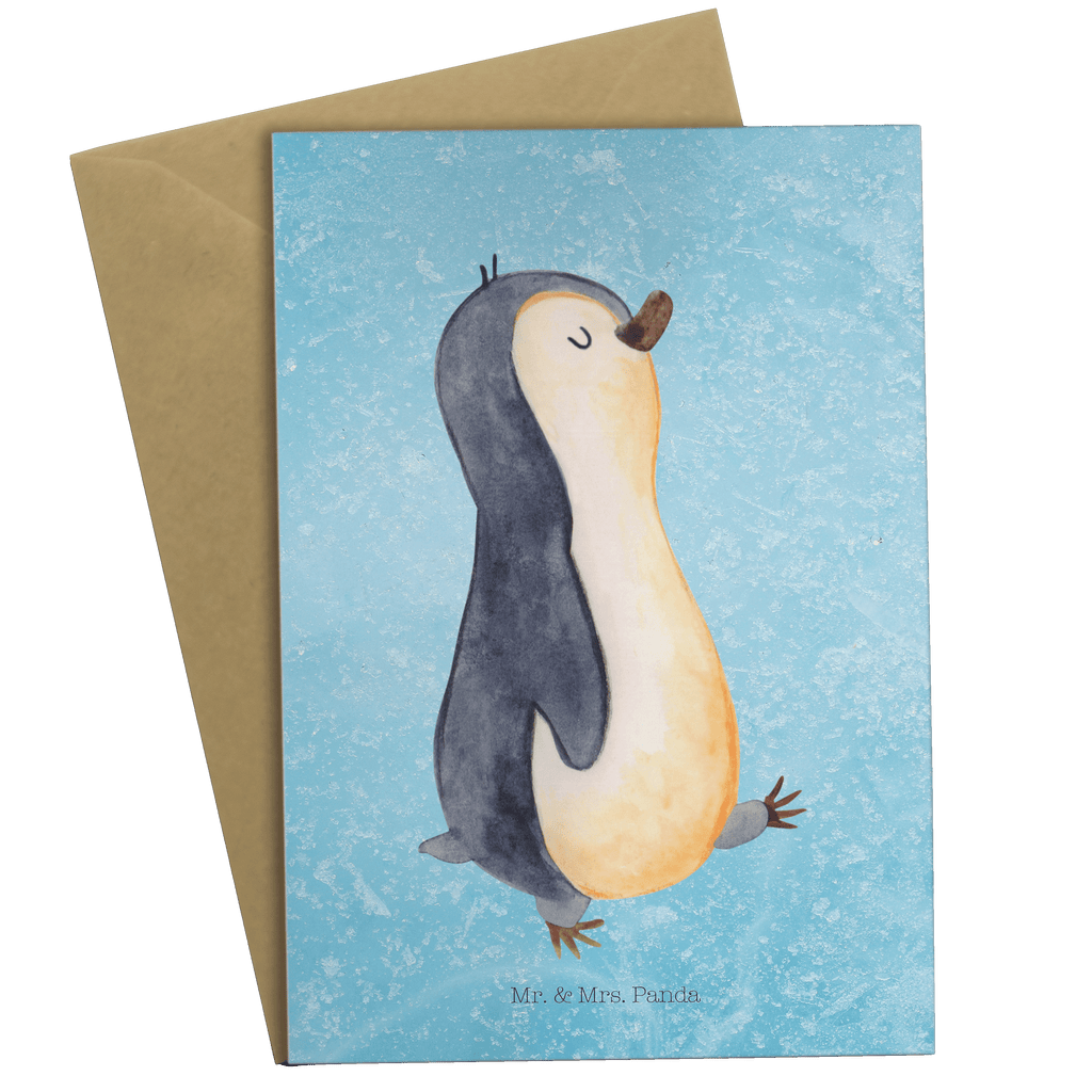 Grußkarte Pinguin marschierend Klappkarte, Einladungskarte, Glückwunschkarte, Hochzeitskarte, Geburtstagskarte, Karte, Pinguin, Pinguine, Frühaufsteher, Langschläfer, Bruder, Schwester, Familie