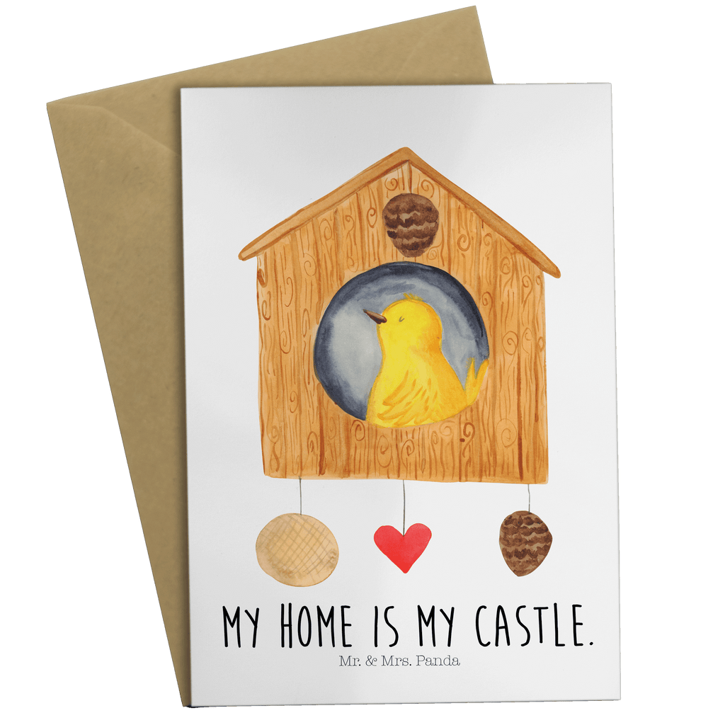 Grußkarte Vogelhaus Klappkarte, Einladungskarte, Glückwunschkarte, Hochzeitskarte, Geburtstagskarte, Karte, Tiermotive, Gute Laune, lustige Sprüche, Tiere, Vogel, Vögel, Vogelhaus, Vogelhäuschen, Home sweet home, Zuhause, Nest, Eigenheim, Familie, Wohnung, Haus, unser Haus, Lieblingsort, Castle