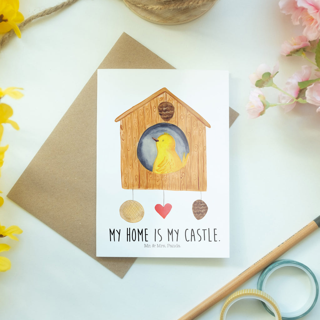 Grußkarte Vogelhaus Klappkarte, Einladungskarte, Glückwunschkarte, Hochzeitskarte, Geburtstagskarte, Karte, Tiermotive, Gute Laune, lustige Sprüche, Tiere, Vogel, Vögel, Vogelhaus, Vogelhäuschen, Home sweet home, Zuhause, Nest, Eigenheim, Familie, Wohnung, Haus, unser Haus, Lieblingsort, Castle