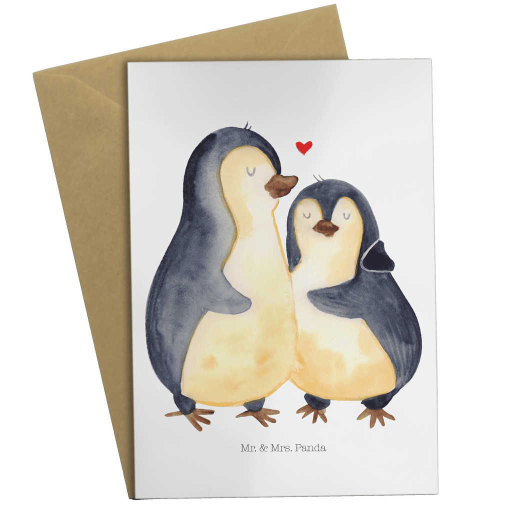 Grußkarte Pinguin umarmend Klappkarte, Einladungskarte, Glückwunschkarte, Hochzeitskarte, Geburtstagskarte, Karte, Pinguin, Liebe, Liebespaar, Liebesbeweis, Liebesgeschenk, Verlobung, Jahrestag, Hochzeitstag, Hochzeit, Hochzeitsgeschenk