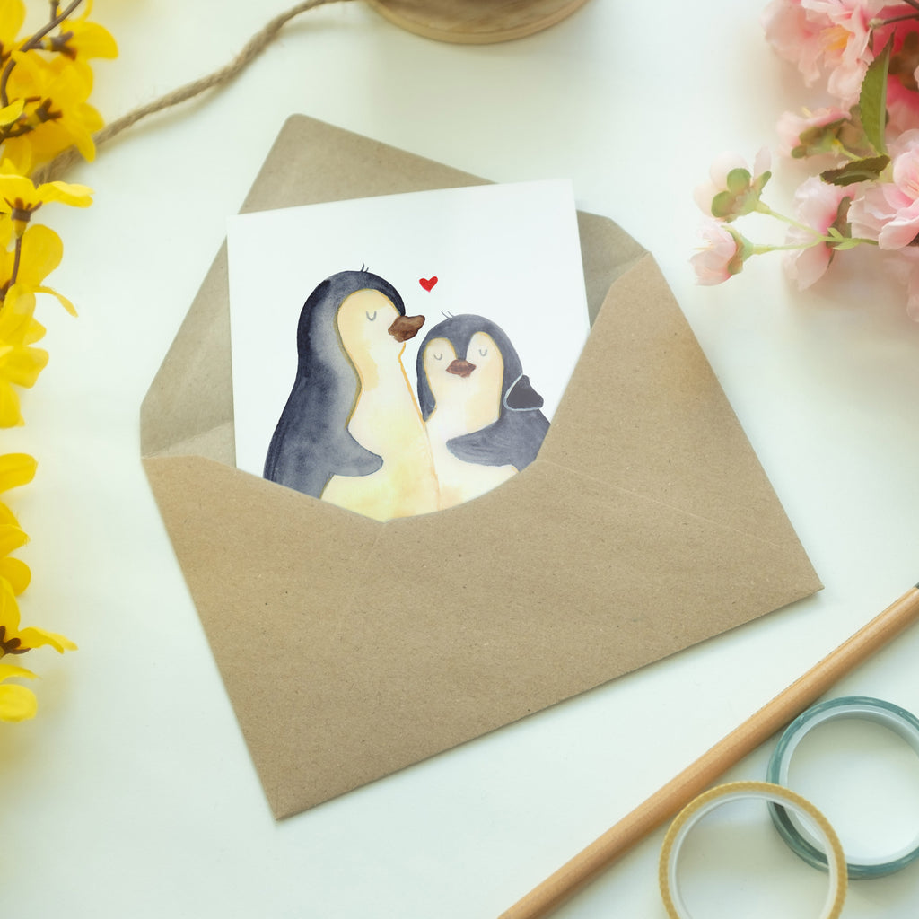 Grußkarte Pinguin umarmend Klappkarte, Einladungskarte, Glückwunschkarte, Hochzeitskarte, Geburtstagskarte, Karte, Pinguin, Liebe, Liebespaar, Liebesbeweis, Liebesgeschenk, Verlobung, Jahrestag, Hochzeitstag, Hochzeit, Hochzeitsgeschenk