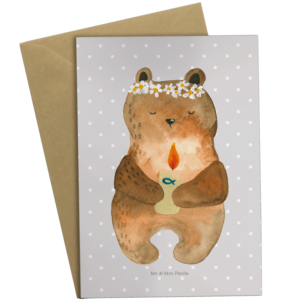 Grußkarte Kommunion-Bär Klappkarte, Einladungskarte, Glückwunschkarte, Hochzeitskarte, Geburtstagskarte, Karte, Bär, Teddy, Teddybär, Kommunion, Gottes Segen, Taufkerze, katholisch