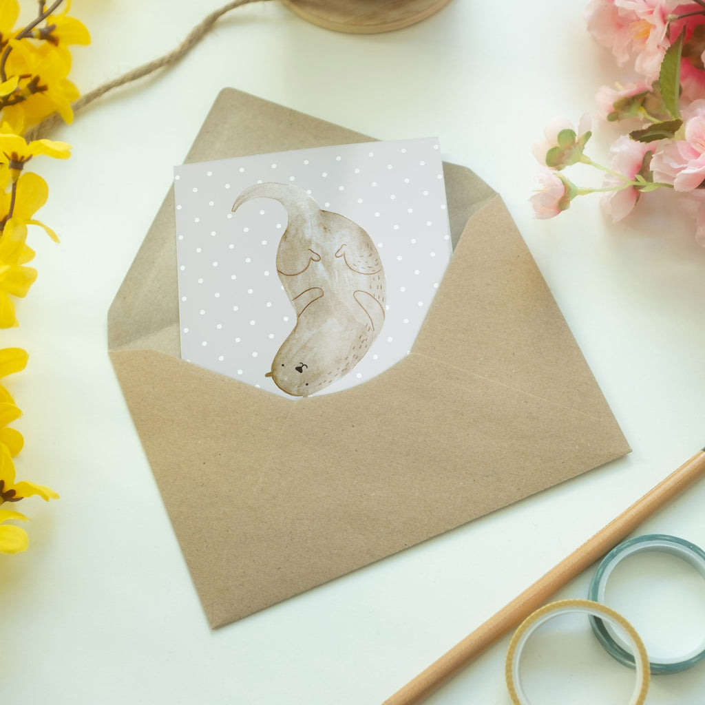 Grußkarte Otter kopfüber Klappkarte, Einladungskarte, Glückwunschkarte, Hochzeitskarte, Geburtstagskarte, Karte, Otter, Fischotter, Seeotter, Otter Seeotter See Otter