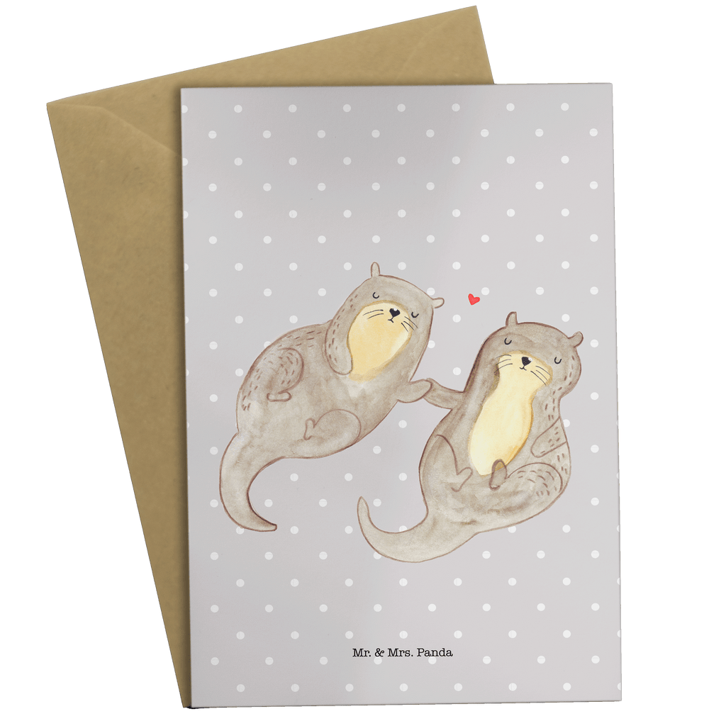 Grußkarte Otter händchenhaltend Klappkarte, Einladungskarte, Glückwunschkarte, Hochzeitskarte, Geburtstagskarte, Karte, Otter, Fischotter, Seeotter, Otter Seeotter See Otter