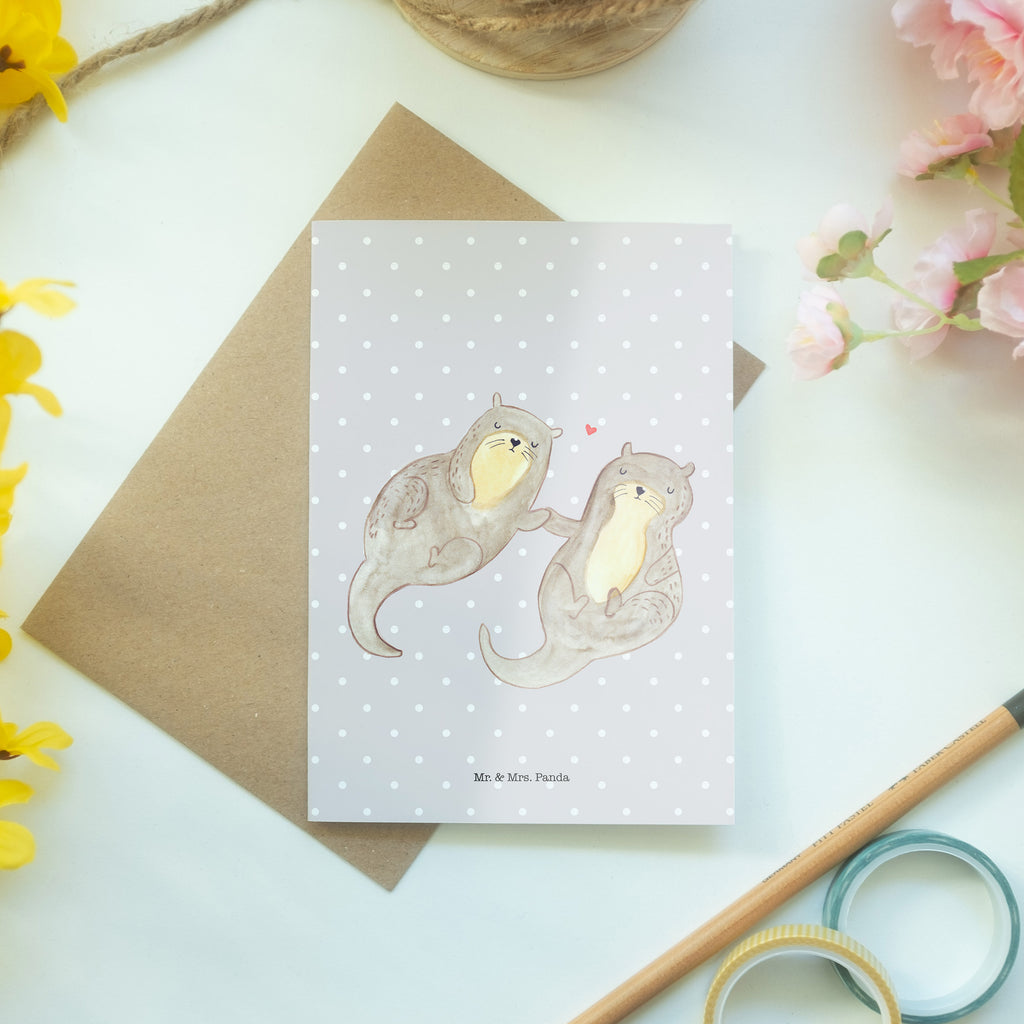 Grußkarte Otter händchenhaltend Klappkarte, Einladungskarte, Glückwunschkarte, Hochzeitskarte, Geburtstagskarte, Karte, Otter, Fischotter, Seeotter, Otter Seeotter See Otter