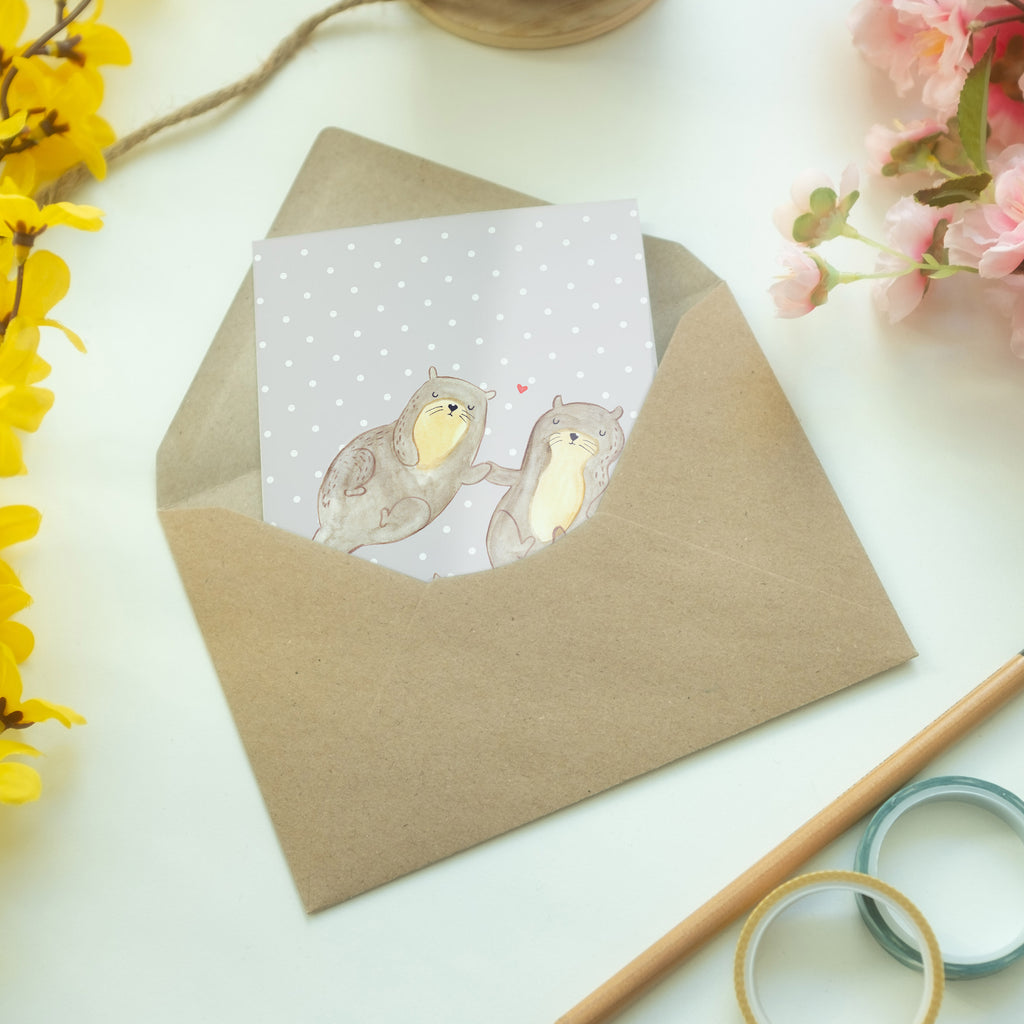 Grußkarte Otter händchenhaltend Klappkarte, Einladungskarte, Glückwunschkarte, Hochzeitskarte, Geburtstagskarte, Karte, Otter, Fischotter, Seeotter, Otter Seeotter See Otter