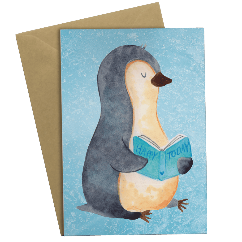 Grußkarte Pinguin Buch Klappkarte, Einladungskarte, Glückwunschkarte, Hochzeitskarte, Geburtstagskarte, Karte, Pinguin, Pinguine, Buch, Lesen, Bücherwurm, Nichtstun, Faulenzen, Ferien, Urlaub, Freizeit