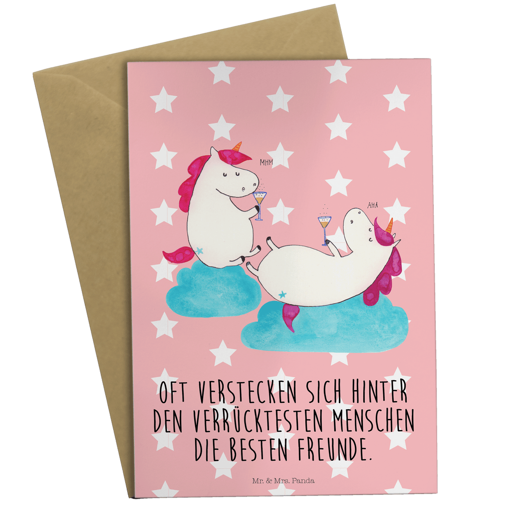Grußkarte Einhörner Sekt Klappkarte, Einladungskarte, Glückwunschkarte, Hochzeitskarte, Geburtstagskarte, Karte, Einhorn, Einhörner, Einhorn Deko, Pegasus, Unicorn, Freundinnen, Freundin, BFF, Sekt, Mädelsabend, Spaß, Party, Korken, Anstoßen, Beste
