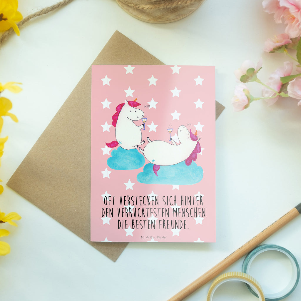 Grußkarte Einhörner Sekt Klappkarte, Einladungskarte, Glückwunschkarte, Hochzeitskarte, Geburtstagskarte, Karte, Einhorn, Einhörner, Einhorn Deko, Pegasus, Unicorn, Freundinnen, Freundin, BFF, Sekt, Mädelsabend, Spaß, Party, Korken, Anstoßen, Beste