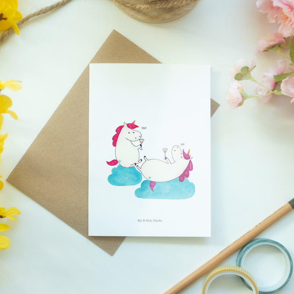 Grußkarte Einhörner Sekt Klappkarte, Einladungskarte, Glückwunschkarte, Hochzeitskarte, Geburtstagskarte, Karte, Einhorn, Einhörner, Einhorn Deko, Pegasus, Unicorn, Freundinnen, Freundin, BFF, Sekt, Mädelsabend, Spaß, Party, Korken, Anstoßen, Beste