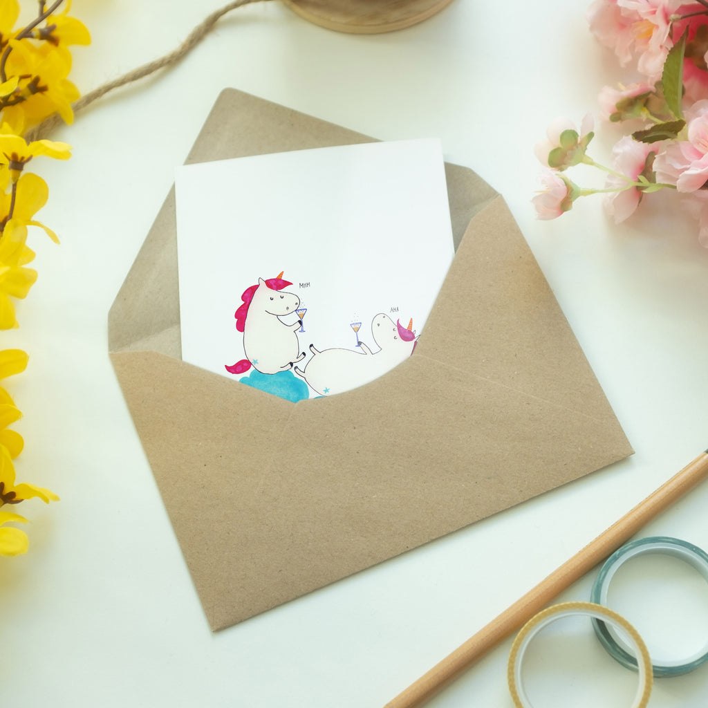 Grußkarte Einhörner Sekt Klappkarte, Einladungskarte, Glückwunschkarte, Hochzeitskarte, Geburtstagskarte, Karte, Einhorn, Einhörner, Einhorn Deko, Pegasus, Unicorn, Freundinnen, Freundin, BFF, Sekt, Mädelsabend, Spaß, Party, Korken, Anstoßen, Beste