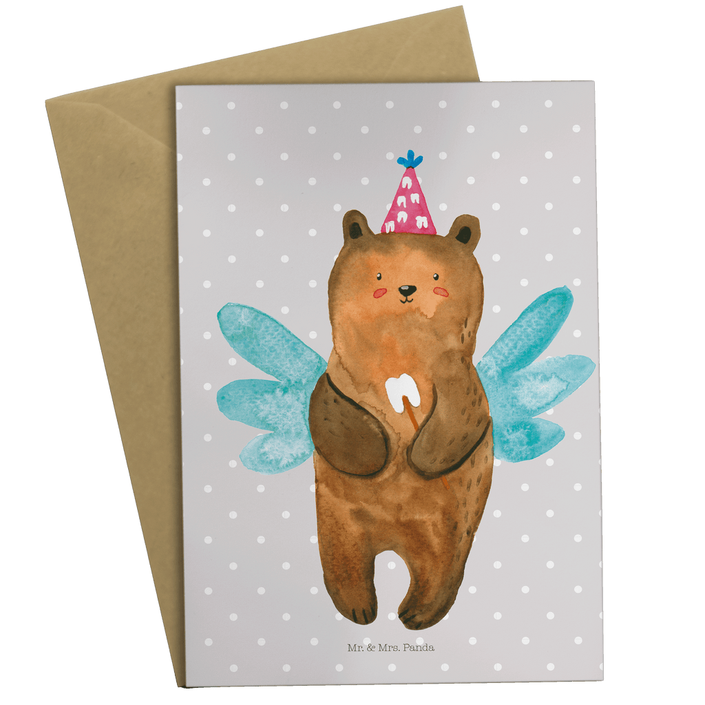 Grußkarte Zahnfee Bär Klappkarte, Einladungskarte, Glückwunschkarte, Hochzeitskarte, Geburtstagskarte, Karte, Bär, Teddy, Teddybär, Zahnfee, Fee, Milchzahn, Erster Zahn