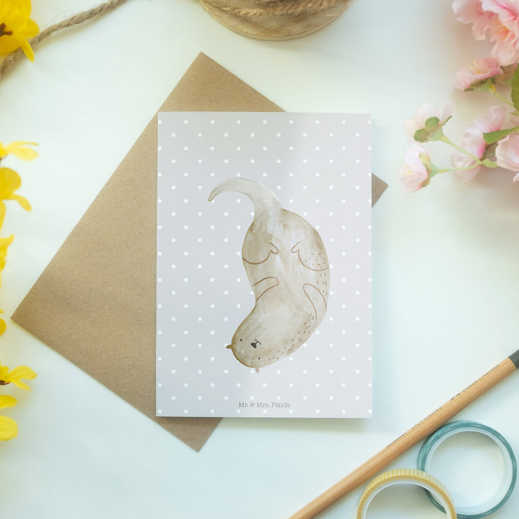 Grußkarte Otter kopfüber Klappkarte, Einladungskarte, Glückwunschkarte, Hochzeitskarte, Geburtstagskarte, Karte, Otter, Fischotter, Seeotter, Otter Seeotter See Otter