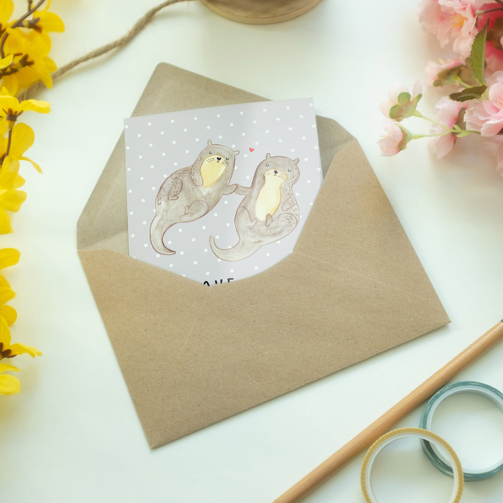 Grußkarte Otter händchenhaltend Klappkarte, Einladungskarte, Glückwunschkarte, Hochzeitskarte, Geburtstagskarte, Karte, Otter, Fischotter, Seeotter, Otter Seeotter See Otter