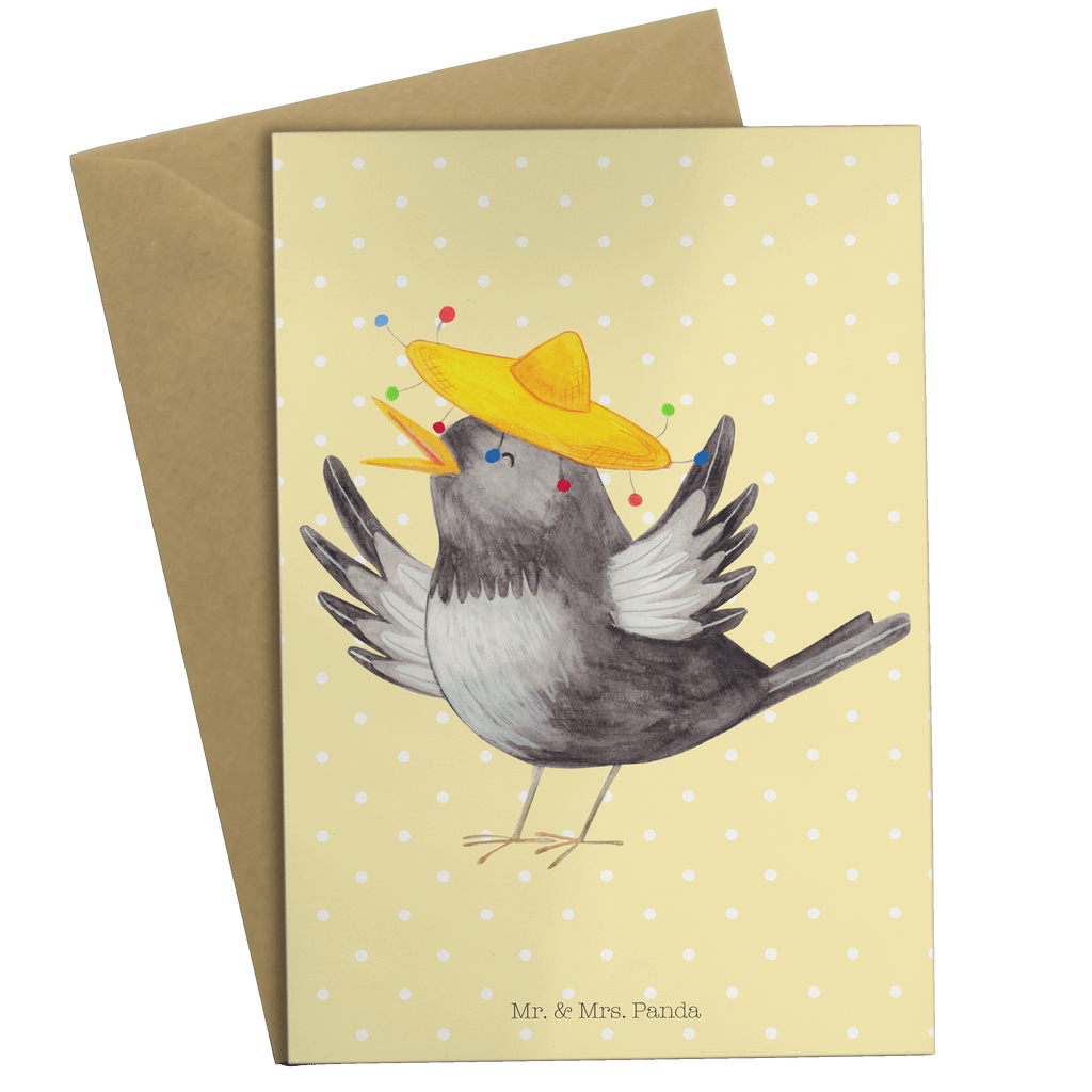Grußkarte Rabe mit Sombrero Klappkarte, Einladungskarte, Glückwunschkarte, Hochzeitskarte, Geburtstagskarte, Karte, Tiermotive, Gute Laune, lustige Sprüche, Tiere, Rabe, Vogel, Vögel, Spruch positiv, fröhlich sein, glücklich sein, Glück Spruch, froh, Elster, Motivation