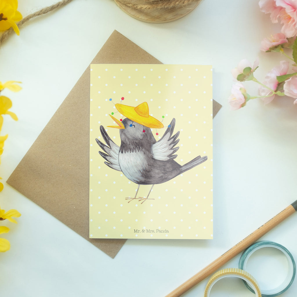 Grußkarte Rabe mit Sombrero Klappkarte, Einladungskarte, Glückwunschkarte, Hochzeitskarte, Geburtstagskarte, Karte, Tiermotive, Gute Laune, lustige Sprüche, Tiere, Rabe, Vogel, Vögel, Spruch positiv, fröhlich sein, glücklich sein, Glück Spruch, froh, Elster, Motivation
