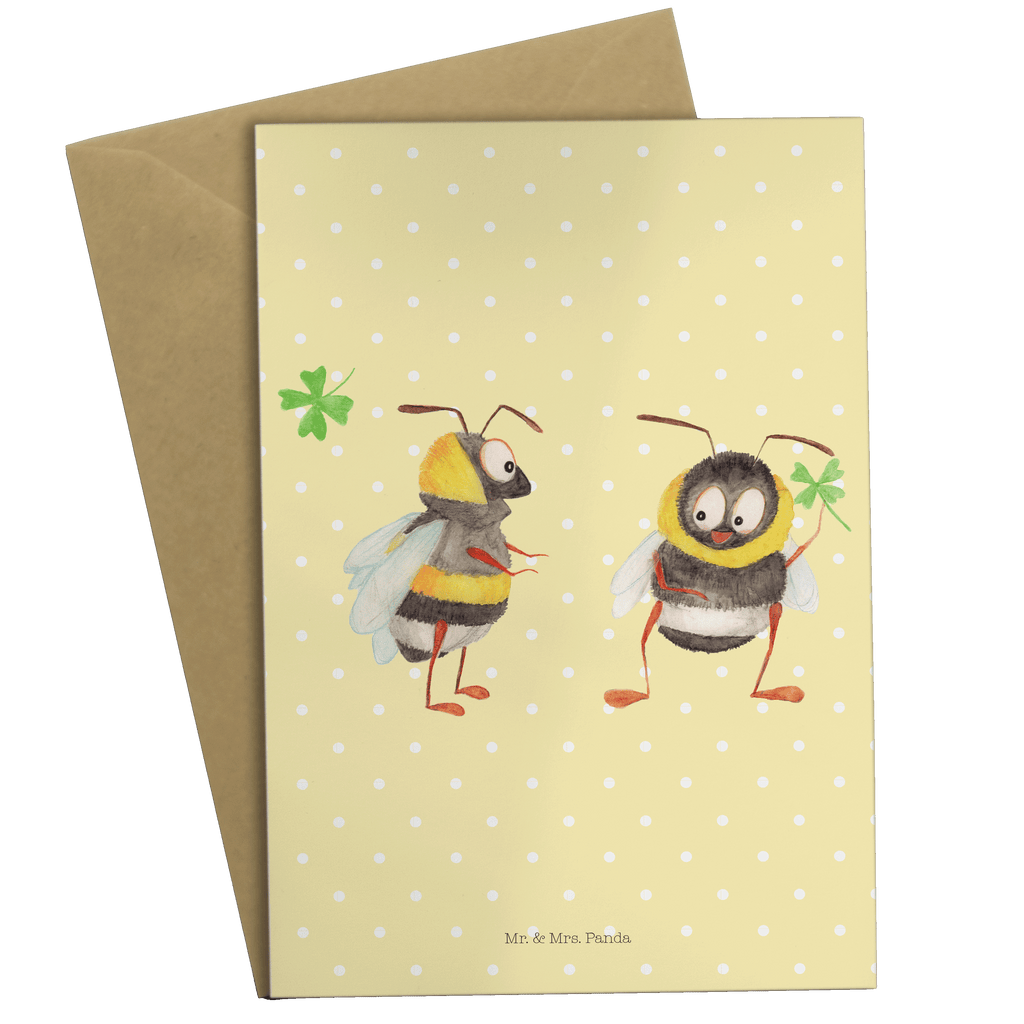 Grußkarte Hummeln mit Kleeblatt Klappkarte, Einladungskarte, Glückwunschkarte, Hochzeitskarte, Geburtstagskarte, Karte, Tiermotive, Gute Laune, lustige Sprüche, Tiere, Hummel, Biene, Spruch positiv, Biene Deko, Spruch schön, glücklich sein, glücklich werden, Spruch fröhlich