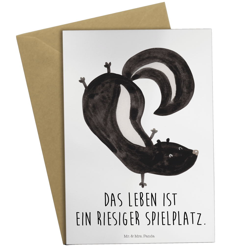 Grußkarte Stinktier Handstand Klappkarte, Einladungskarte, Glückwunschkarte, Hochzeitskarte, Geburtstagskarte, Karte, Stinktier, Skunk, Wildtier, Raubtier, Stinker, Stinki, Spielplatz, verpielt, Kind