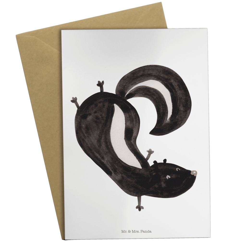 Grußkarte Stinktier Handstand Klappkarte, Einladungskarte, Glückwunschkarte, Hochzeitskarte, Geburtstagskarte, Karte, Stinktier, Skunk, Wildtier, Raubtier, Stinker, Stinki, Spielplatz, verpielt, Kind