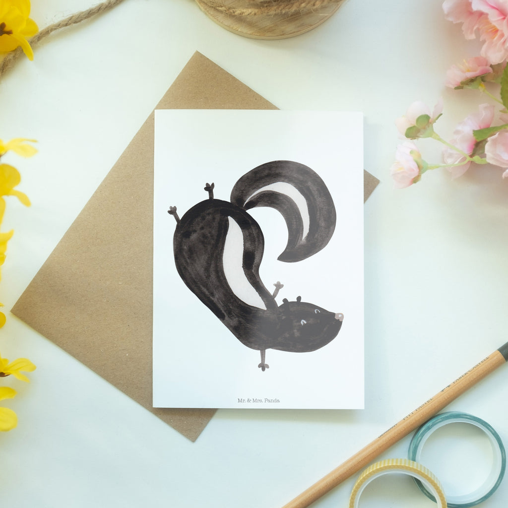 Grußkarte Stinktier Handstand Klappkarte, Einladungskarte, Glückwunschkarte, Hochzeitskarte, Geburtstagskarte, Karte, Stinktier, Skunk, Wildtier, Raubtier, Stinker, Stinki, Spielplatz, verpielt, Kind