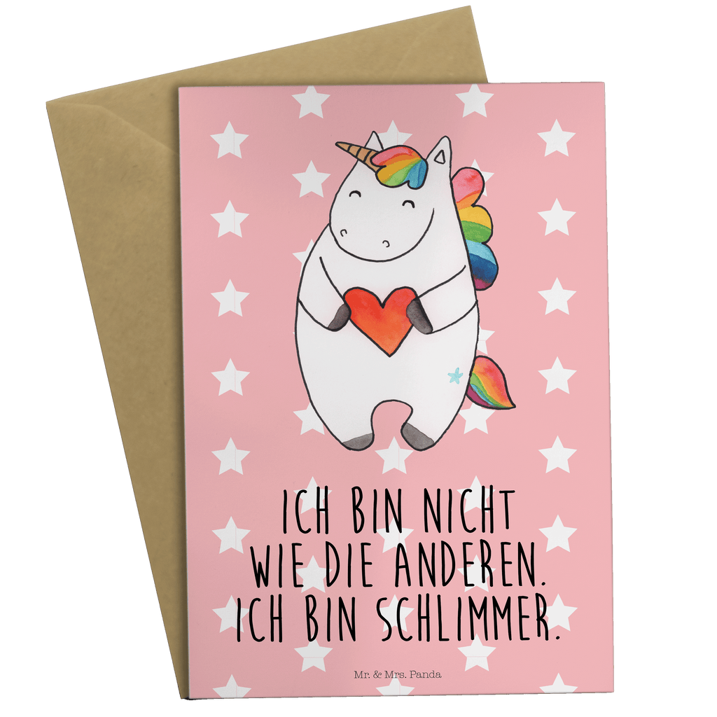 Grußkarte Einhorn Herz Klappkarte, Einladungskarte, Glückwunschkarte, Hochzeitskarte, Geburtstagskarte, Karte, Einhorn, Einhörner, Einhorn Deko, Pegasus, Unicorn, Herz, schlimm, böse, witzig, lustig, Freundin, anders, bunt