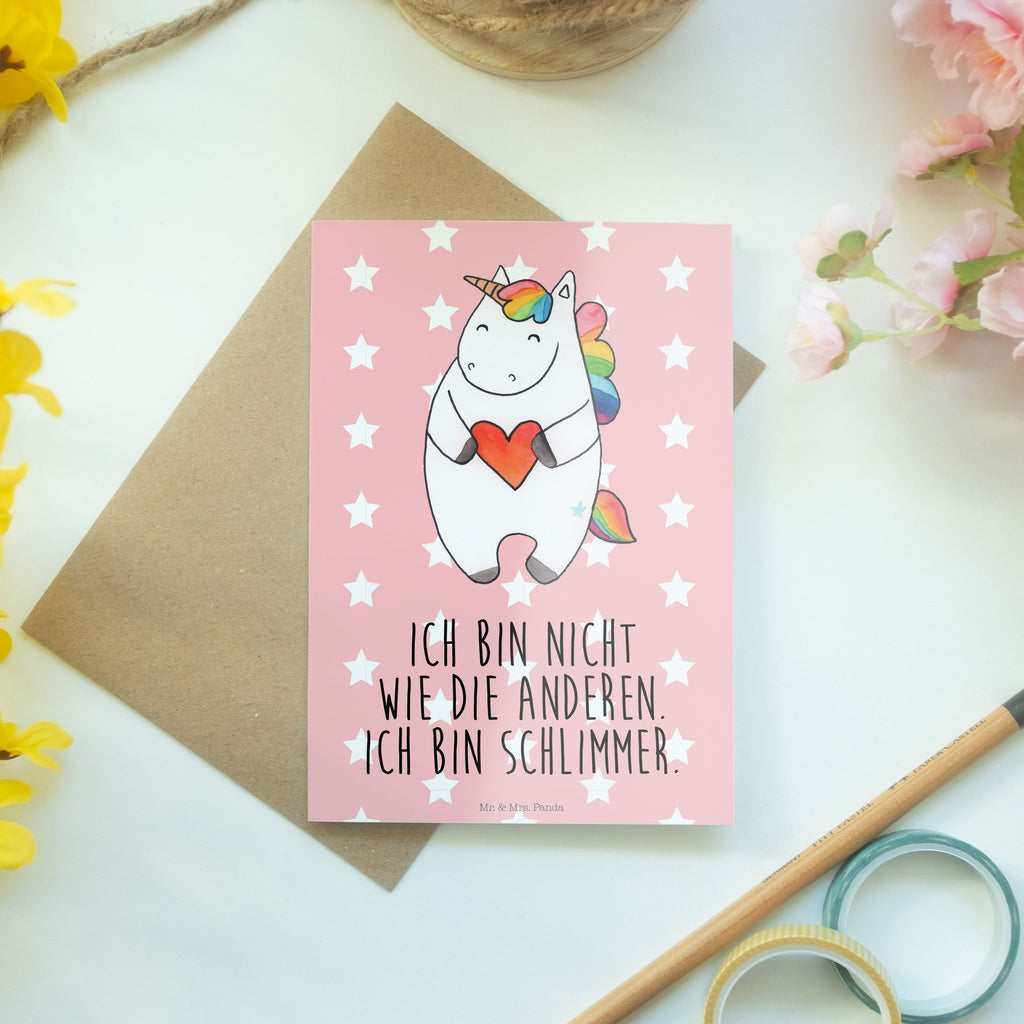 Grußkarte Einhorn Herz Klappkarte, Einladungskarte, Glückwunschkarte, Hochzeitskarte, Geburtstagskarte, Karte, Einhorn, Einhörner, Einhorn Deko, Pegasus, Unicorn, Herz, schlimm, böse, witzig, lustig, Freundin, anders, bunt