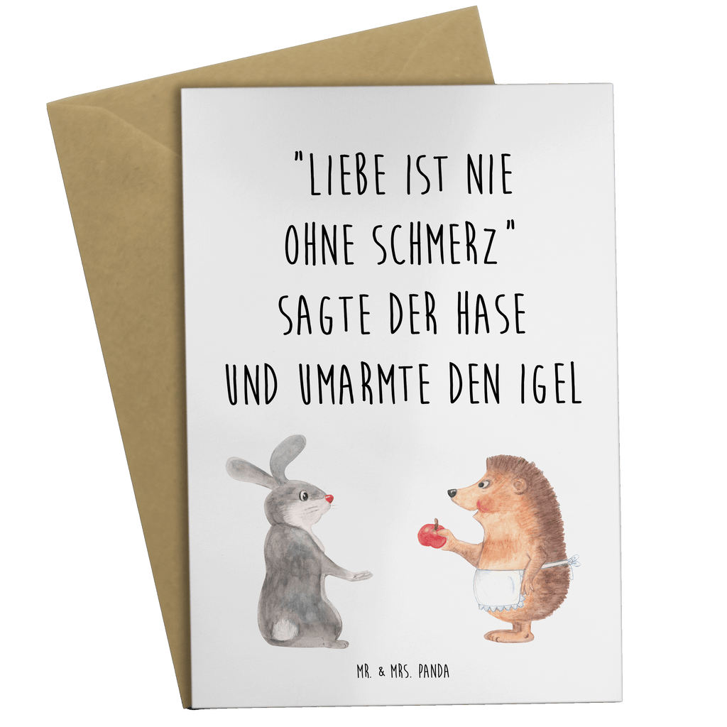 Grußkarte Liebe ist nie ohne Schmerz Klappkarte, Einladungskarte, Glückwunschkarte, Hochzeitskarte, Geburtstagskarte, Karte, Tiermotive, Gute Laune, lustige Sprüche, Tiere, Igel und Hase, Igel, Hase, Liebe Spruch, Liebeskummer Geschenk, Herzschmerz, Trösten, Trennungsschmerz, Spruch romantisch