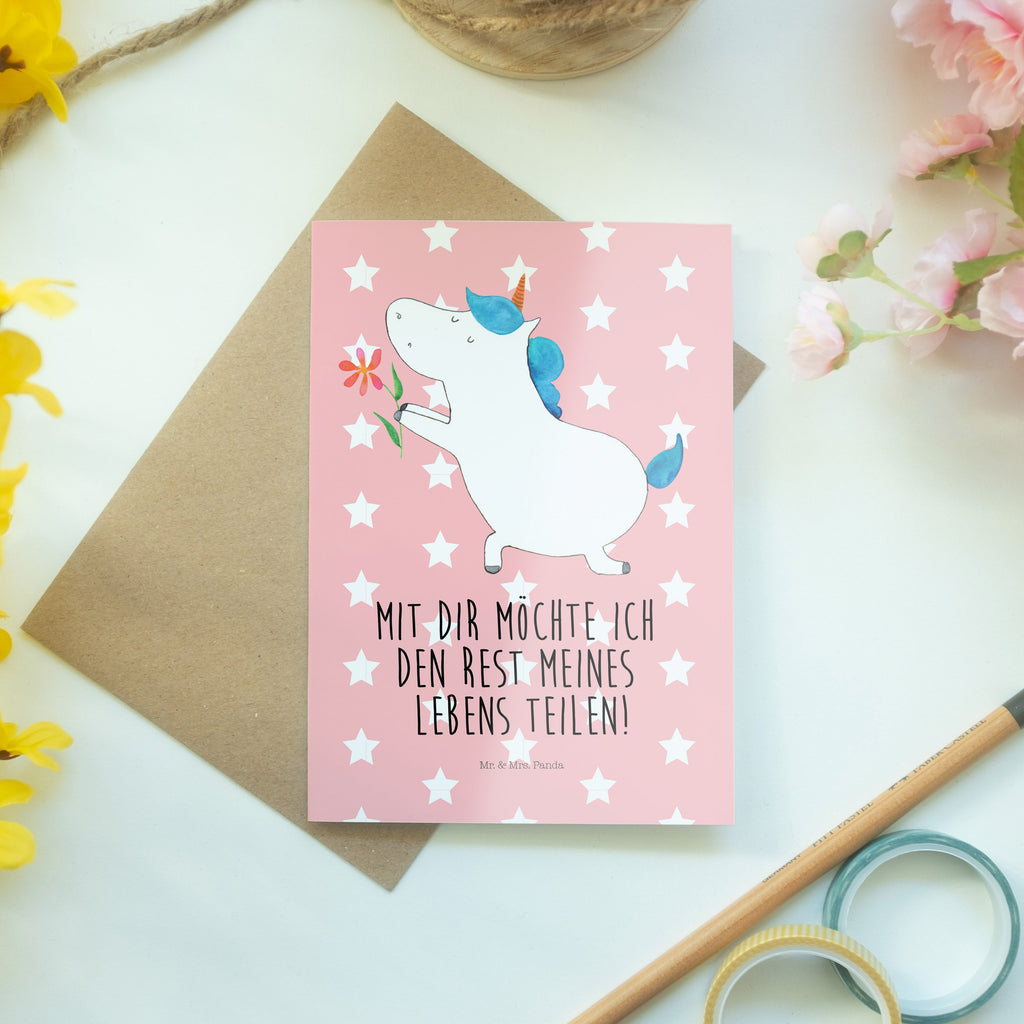 Grußkarte Einhorn Blume Klappkarte, Einladungskarte, Glückwunschkarte, Hochzeitskarte, Geburtstagskarte, Karte, Einhorn, Einhörner, Einhorn Deko, Pegasus, Unicorn, Liebe, Liebesbeweis, Antrag, Heiratsantrag, Verlobung, Ehepaar, Pärchen, Partner, Freund, Freundin, Ehe, heiraten